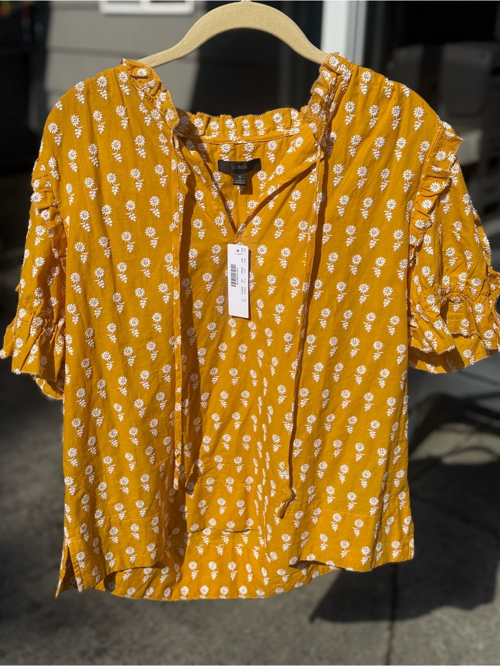 NWT J.Crew Floating Sunflowers Cotton Voile Ruffle Sleeve Top S